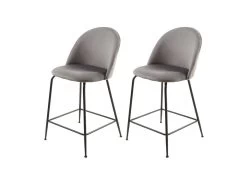 Lot De 2 Chaises De Bar En Velours Gris Foncé Piètement Métal - FARA