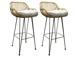 Lot De 2 Tabourets De Bar En Rotin Et Métal Noir - GOA