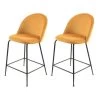 Lot De 2 Chaises De Bar En Velours Jaune Piètement Métal Noir - FARA