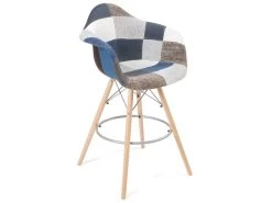 KAYELLES Chaise De Bar Patchwork Tissu Style Scandinave Avec Accoudoirs TIBA (Bleu)