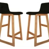 Lot 2 Tabourets De Bar Bois Et Tissu Noir - CAB