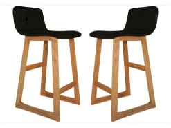 Lot 2 Tabourets De Bar Bois Et Tissu Noir - CAB