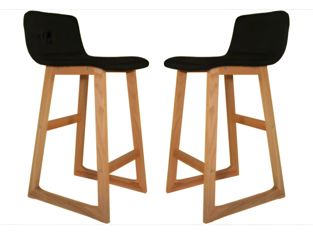 Lot 2 Tabourets De Bar Bois Et Tissu Noir - CAB 3 Lot 2 Tabourets De Bar Bois Et Tissu Noir - CAB