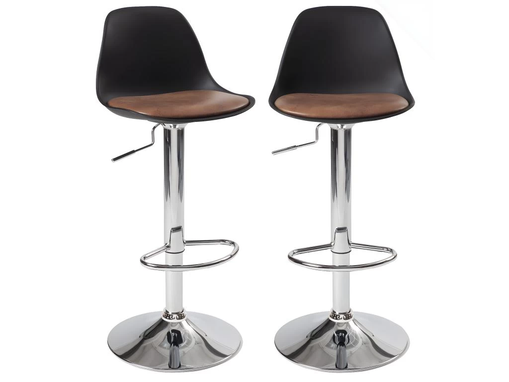 KAYELLES Lot De 2 Tabourets De Bar Design Réglable Pivotant SIG (Noir-marron) 3 KAYELLES Lot De 2 Tabourets De Bar Design Réglable Pivotant SIG (Noir-marron)
