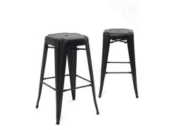 KAYELLES Lot De 2 Tabouret Industriel Métal BOOKA (Noir)
