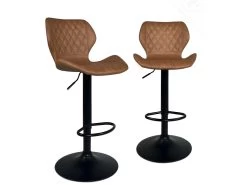 KAYELLES Lot De 2 - Chaise De Bar Design Matelassée FADO (Noir Marron)