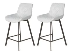 Lot De 2 Tabourets Tissu Gris Clair Doux Avec Piétement Métal - MANHATTAN