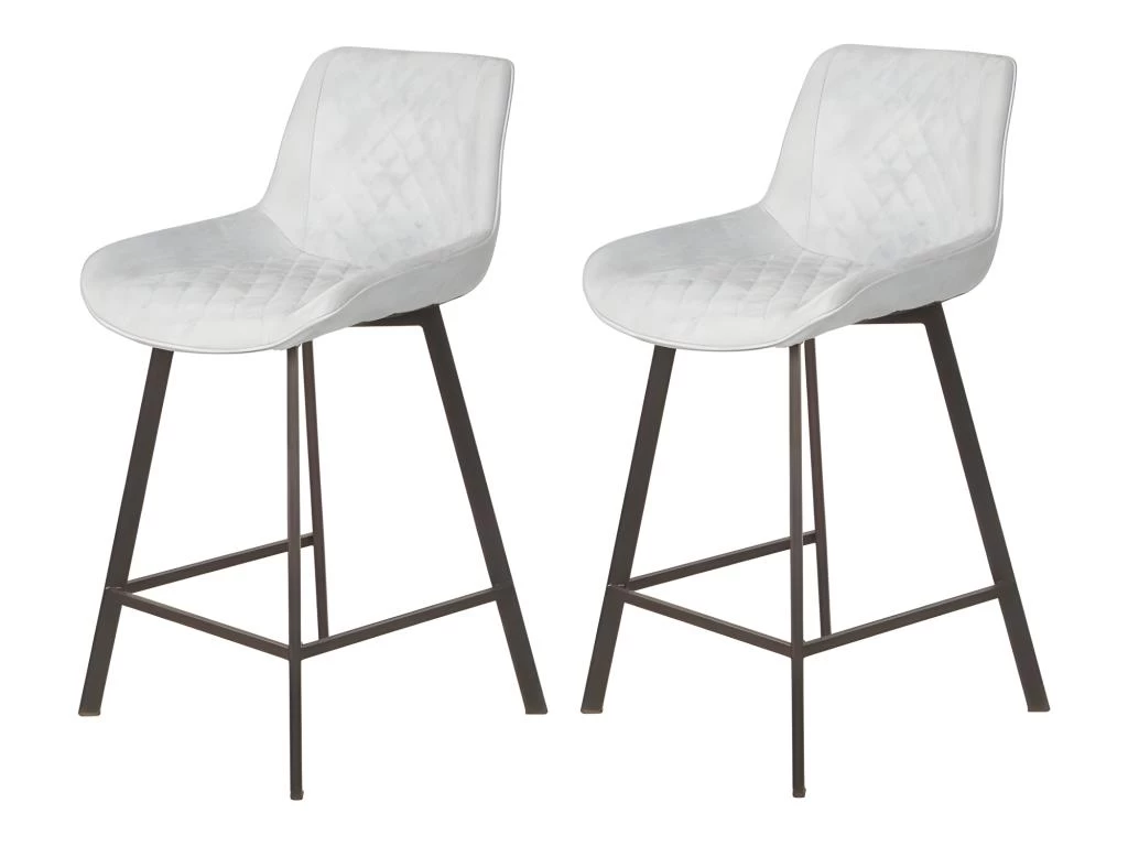 Lot De 2 Tabourets Tissu Gris Clair Doux Avec Piétement Métal - MANHATTAN 3 Lot De 2 Tabourets Tissu Gris Clair Doux Avec Piétement Métal - MANHATTAN
