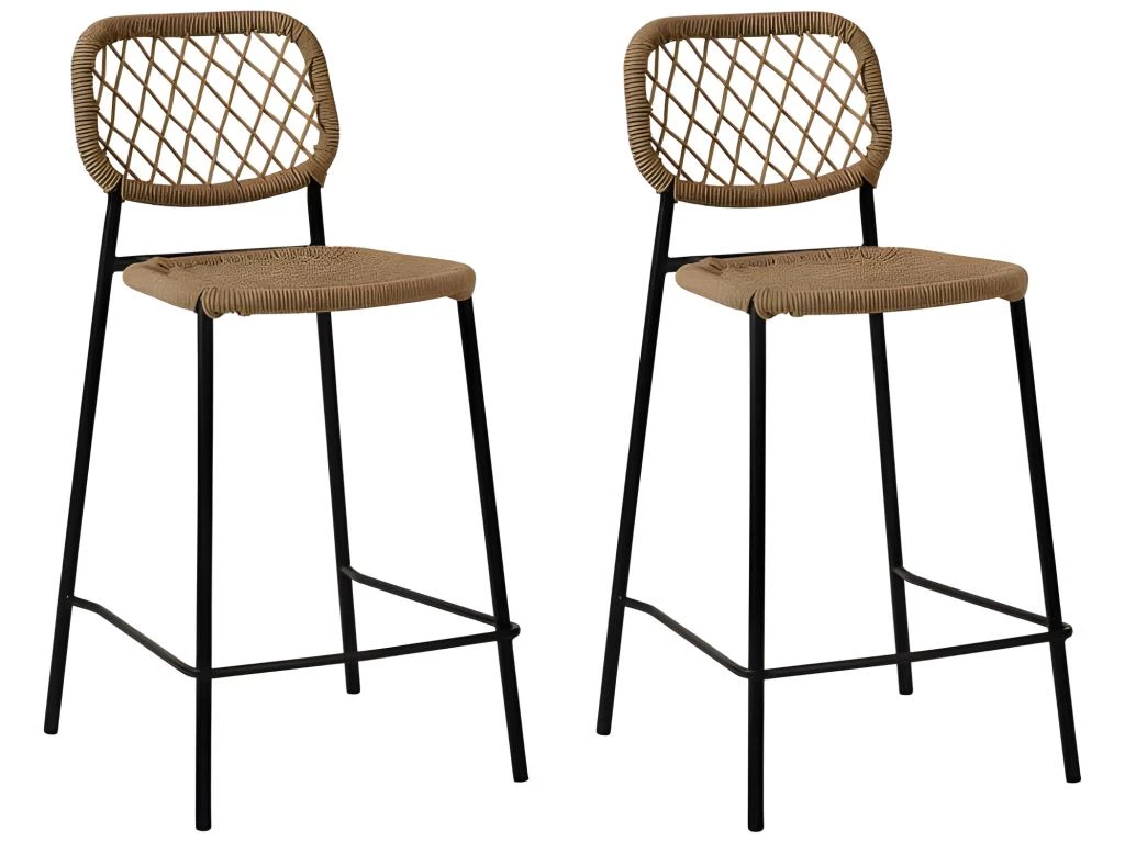 CORDOU - 2 Tabourets De Bar Corde Beige 3 CORDOU - 2 Tabourets De Bar Corde Beige