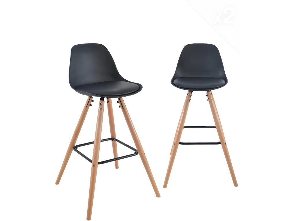 KAYELLES Lot De 2 Tabourets De Bar Scandinaves Coussin Pieds Bois SHUG (noir) 3 KAYELLES Lot De 2 Tabourets De Bar Scandinaves Coussin Pieds Bois SHUG (noir)