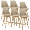 Lot De 6 Tabourets De Bar Lublin Plastique Simili Hêtre 105 X 48 X 58 Cm Beige [en.casa]