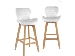 KAYELLES Lot De 2 Chaises De Bar Scandinave Matelassé FATA (Blanc)
