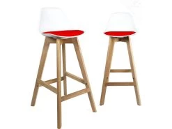 KAYELLES Lot De 2 Chaises De Bar Scandinave MALI (Blanc Rouge)
