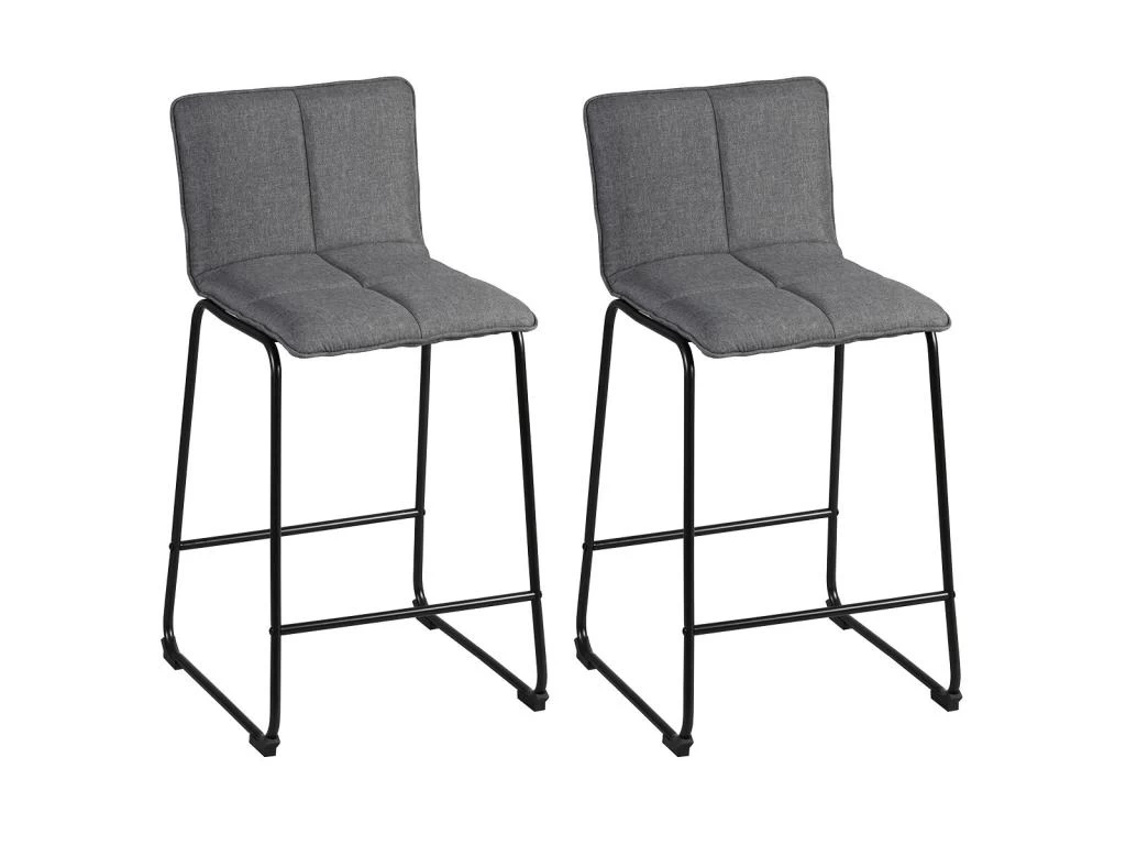 TEODORE - Lot De 2 Tabourets De Bar Tissu Gris 3 TEODORE - Lot De 2 Tabourets De Bar Tissu Gris