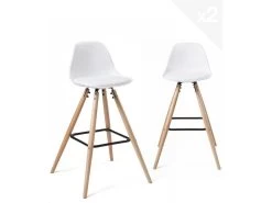 Lot De 2 Tabourets De Bar Scandinaves Coussin Et Pieds Bois SHUG (blanc)
