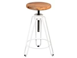 THIBERT - Tabouret Métal Blanc Et Bois Massif