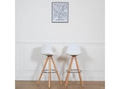 Lot De 2 Tabourets Scandinaves TOBIAS Blancs Avec Coussin - HAPPY GARDEN