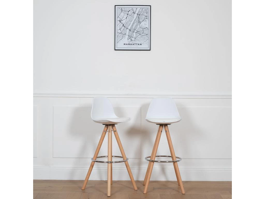 Lot De 2 Tabourets Scandinaves TOBIAS Blancs Avec Coussin - HAPPY GARDEN 3 Lot De 2 Tabourets Scandinaves TOBIAS Blancs Avec Coussin - HAPPY GARDEN