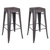 BOBBY - Lot De 2 Tabourets Hauts Métalliques Noir Vieilli H76.5cm