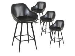 THOME - Lot De 4 Tabourets De Bar Simili Noir