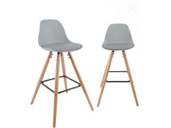Lot De 2 Tabourets De Bar Scandinaves Coussin Et Pieds Bois SHUG (gris)