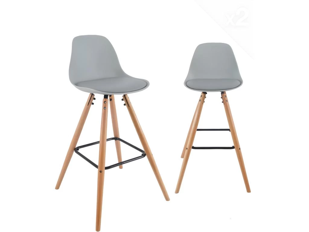 Lot De 2 Tabourets De Bar Scandinaves Coussin Et Pieds Bois SHUG (gris) 3 Lot De 2 Tabourets De Bar Scandinaves Coussin Et Pieds Bois SHUG (gris)