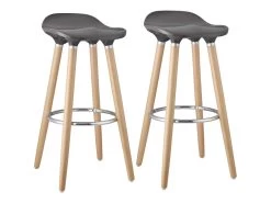 BIBENNE - Lot De 2 Tabourets De Bar Gris Et Pieds Aspect Bois