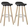 BIBENNE - Lot De 2 Tabourets De Bar Noir Et Pieds Aspect Bois