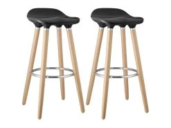 BIBENNE - Lot De 2 Tabourets De Bar Noir Et Pieds Aspect Bois