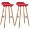 BIBENNE - Lot De 2 Tabourets De Bar Rouge Et Pieds Aspect Bois