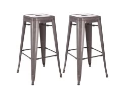 BOBBY - Lot De 2 Tabourets Hauts Métalliques Argent H76.5cm