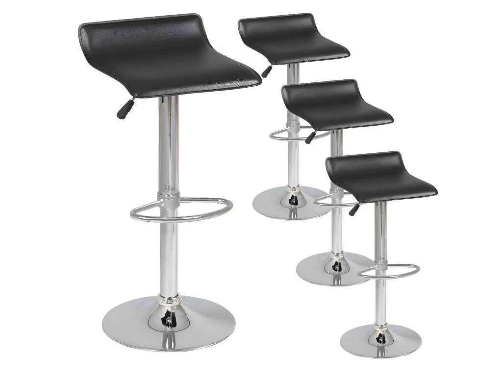 TARAN - Lot De 4 Tabourets De Bar Simili Noir 3 TARAN - Lot De 4 Tabourets De Bar Simili Noir