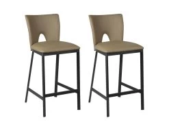 CATALIA - Lot De 2 Tabourets Métal Noir Et Simili Taupe