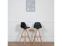 Lot De 2 Tabourets Scandinaves TOBIAS Noirs Avec Coussin - HAPPY GARDEN