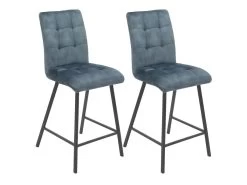 JOHN - Lot De 2 Tabourets De Bar Capitonnés Bleu Gris