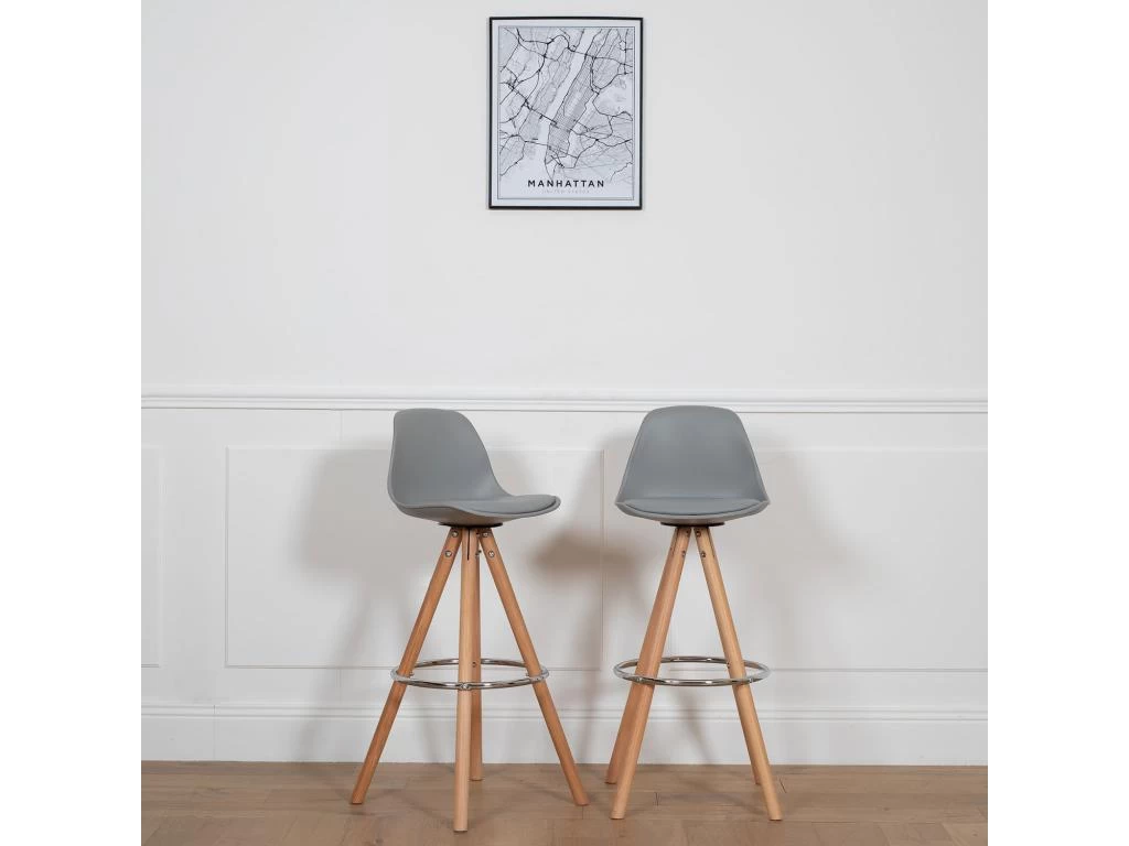 Lot De 2 Tabourets Scandinaves TOBIAS Gris Avec Coussin - HAPPY GARDEN 3 Lot De 2 Tabourets Scandinaves TOBIAS Gris Avec Coussin - HAPPY GARDEN