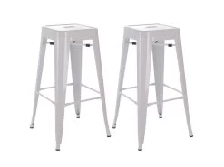 BOBBY - Lot De 2 Tabourets Hauts Métalliques Blancs H76.5cm