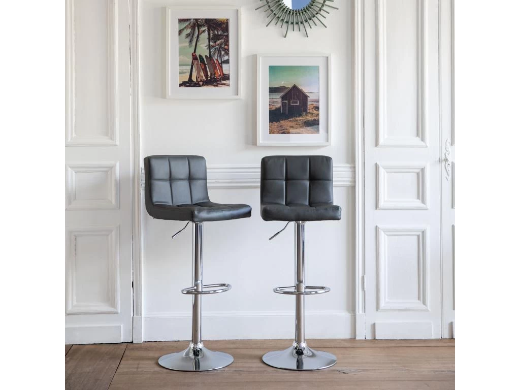 Lot De 2 Tabourets De Bar Gris MIKE - HAPPY GARDEN 3 Lot De 2 Tabourets De Bar Gris MIKE - HAPPY GARDEN