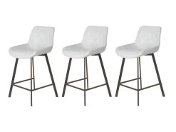 Lot De 3 Tabourets Tissu Gris Clair Pieds Métal Noir - MANHATTAN