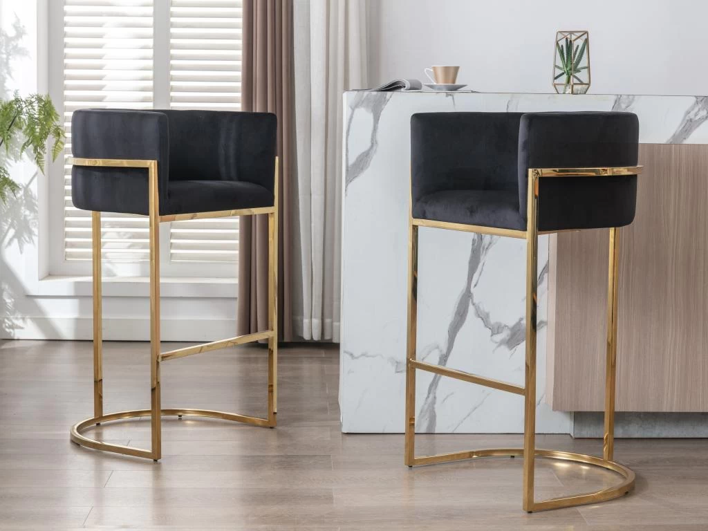 Tabouret De Bar En Velours Et Acier Inoxydable - Noir Et Doré - PERIA De Pascal MORABITO 4 Tabouret De Bar En Velours Et Acier Inoxydable - Noir Et Doré - PERIA De Pascal MORABITO – Image 2