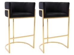 Lot De 2 Tabourets De Bar En Velours Et Acier Inoxydable - Noir Et Doré - PERIA De Pascal MORABITO