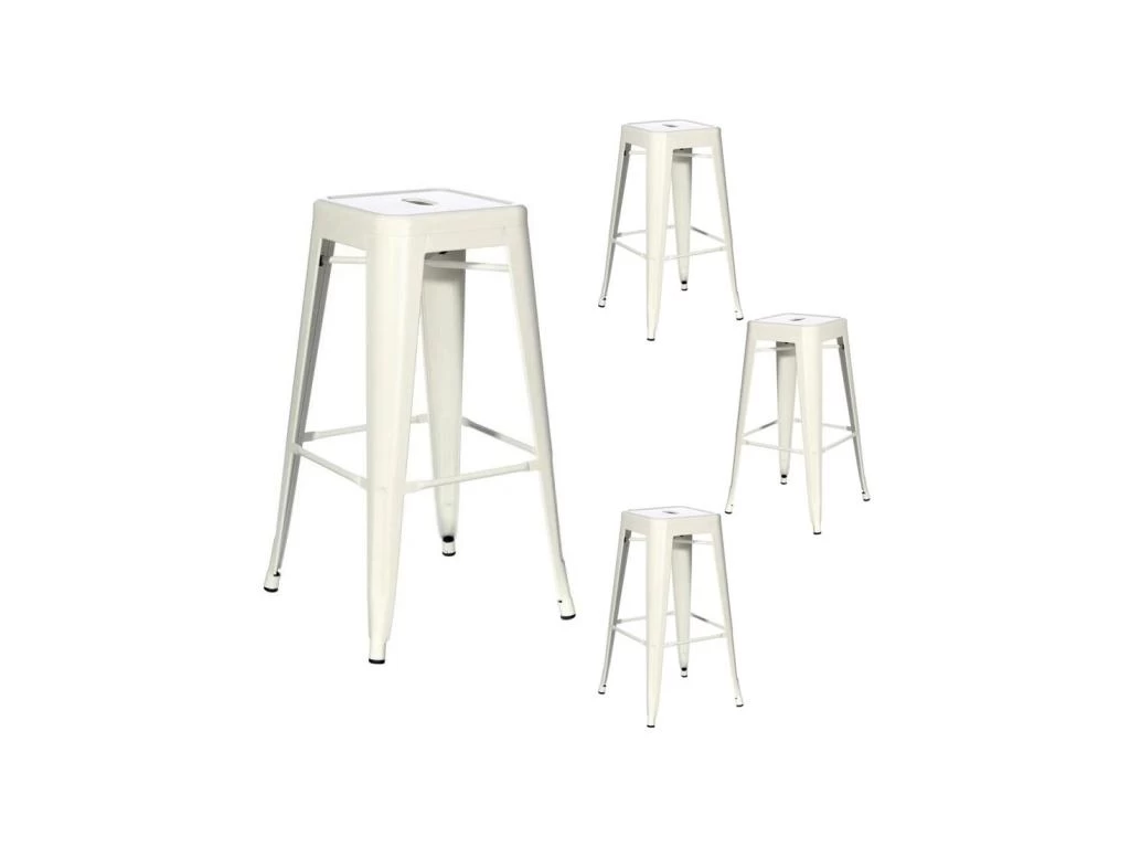 Quatuor De Tabourets De Bar Métal Blanc - VASSIA 3 Quatuor De Tabourets De Bar Métal Blanc - VASSIA