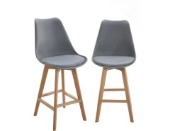 KAYELLES Lot De 2 Chaises Hautes De Bar Scandinave TIKA (Gris)