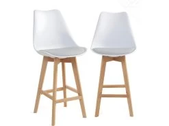 KAYELLES Lot De 2 Chaises Hautes De Bar Scandinave TIKA (Blanc Gris)
