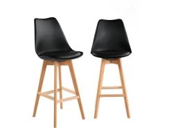 KAYELLES Lot De 2 Chaises Hautes De Bar Scandinave TIKA (Noir)