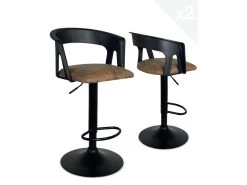 KAYELLES Lot De 2 Tabourets De Bar Design Avec Accoudoirs AYO (Noir-marron)