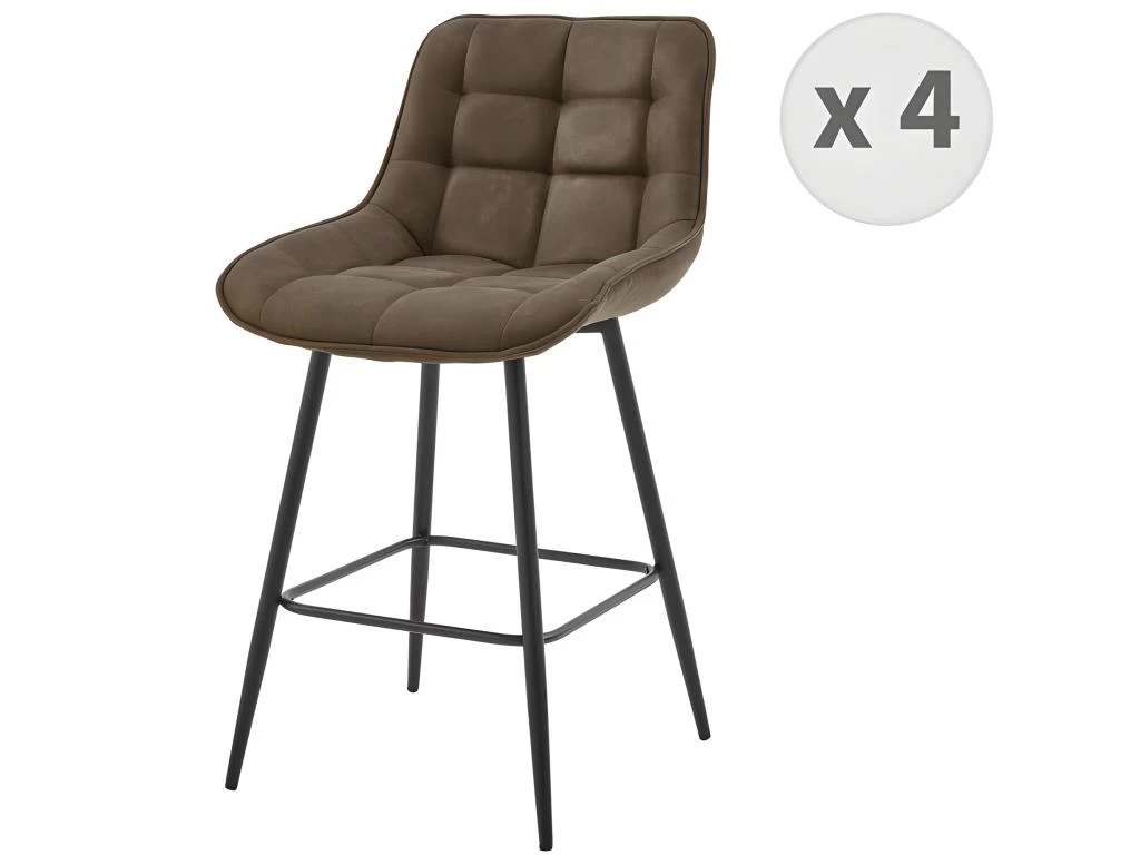 GRANT - Fauteuil De Bar Vintage En Microfibre Marron Et Métal Noir (x4) 3 GRANT - Fauteuil De Bar Vintage En Microfibre Marron Et Métal Noir (x4)