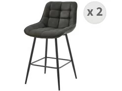GRANT - Fauteuil De Bar Vintage En Micro Marron Foncé Et Métal Noir (x2)