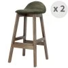 JUDE - Tabouret De Bar Vintage Army Et Bois Teinté Noyer(x2)