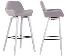 Lot De 2 Tabourets De Bar En Tissu Gris Pieds En Bois De Chêne Blanc Design Original Robuste Et Confortable 10_0000412